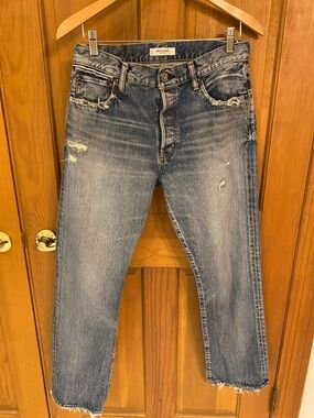 Moussy Slim Straight Faded Blue Distressed Jeans Size 28